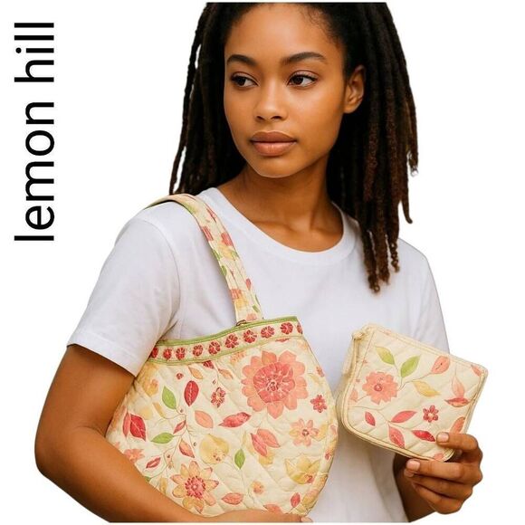 Lemon Hill Delicate Pastel Color Flowers Cotton Quilted Purse & Wallet Set - Picture 2 of 15
